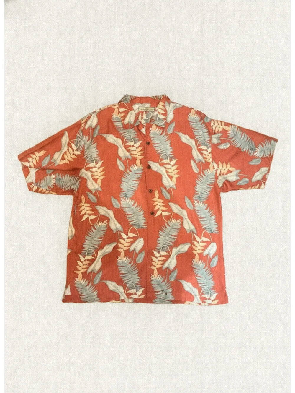 Tommy Bahama Botanical Fern Camp Shirt Red Silk Blend
